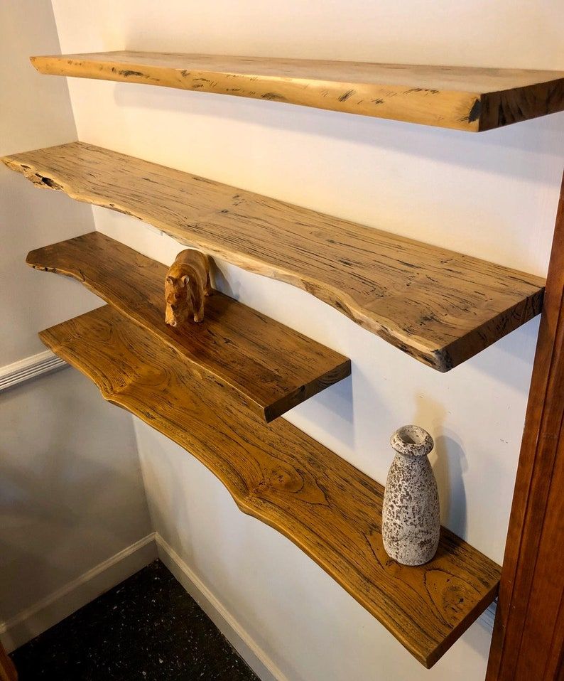 Teak wood wall shelf
