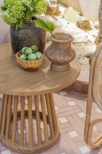 Outdoor accent table teak wood