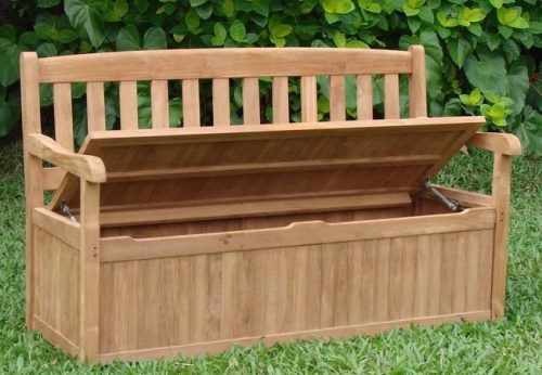 Teak wood bench with storage