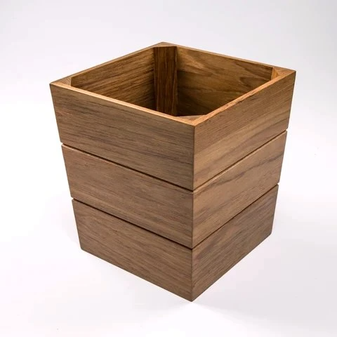Teak wood wastebasket